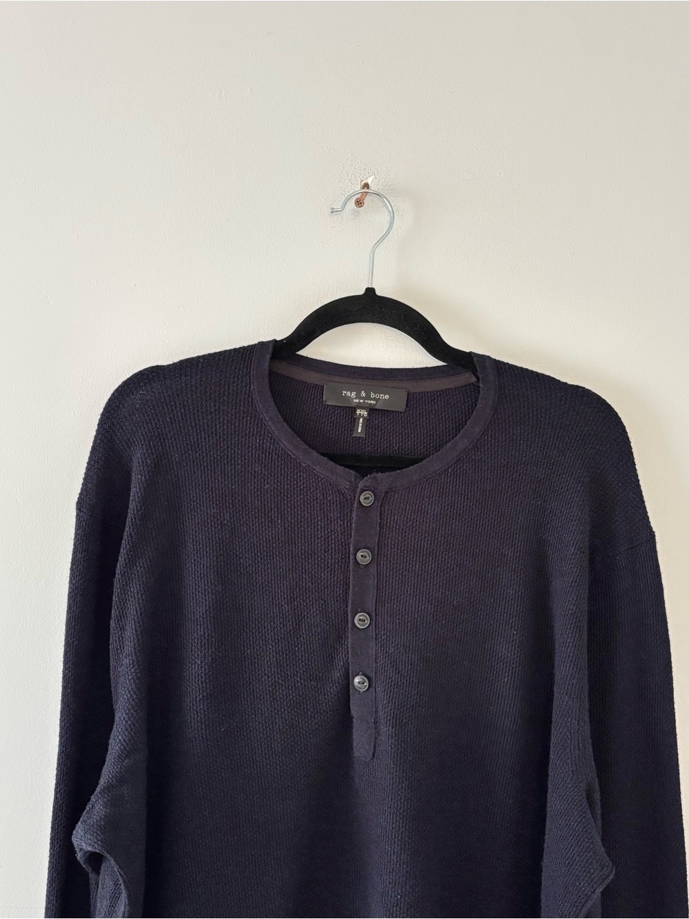 Rag & Bone Men’s Gregory Henley Knit Long Sleeve Sweater Top Buttons Navy - Picture 3 of 6